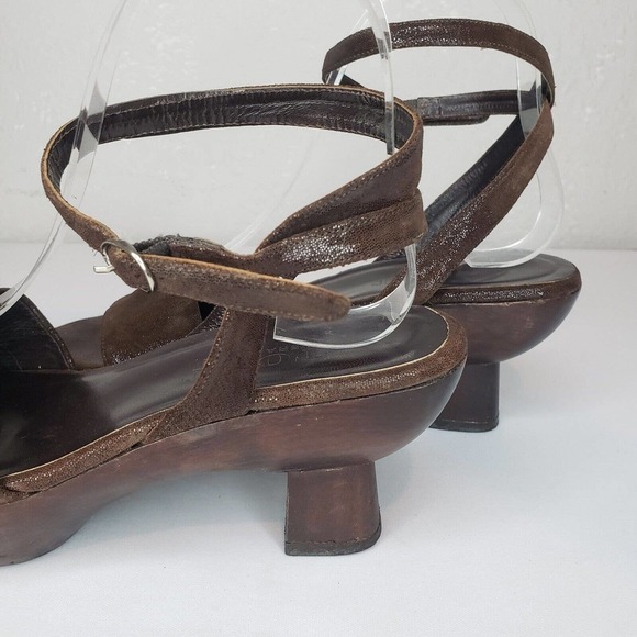VERA PELLE Antique Japanese Wooden Shoes Asian Ankle Wrap Open Toe Sz 37 Brown - Picture 6 of 14